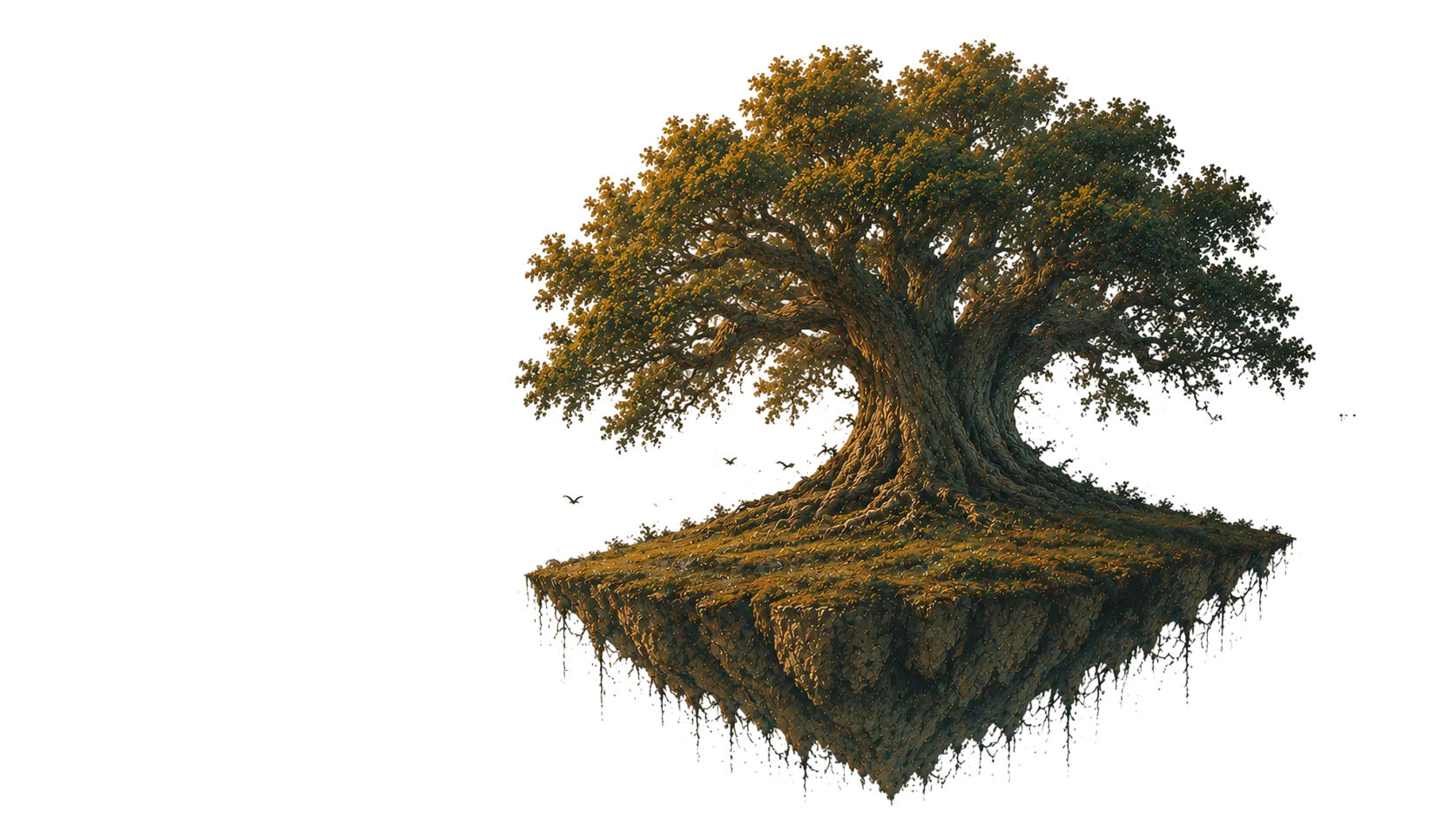 A floating island crowned with an ancient tree